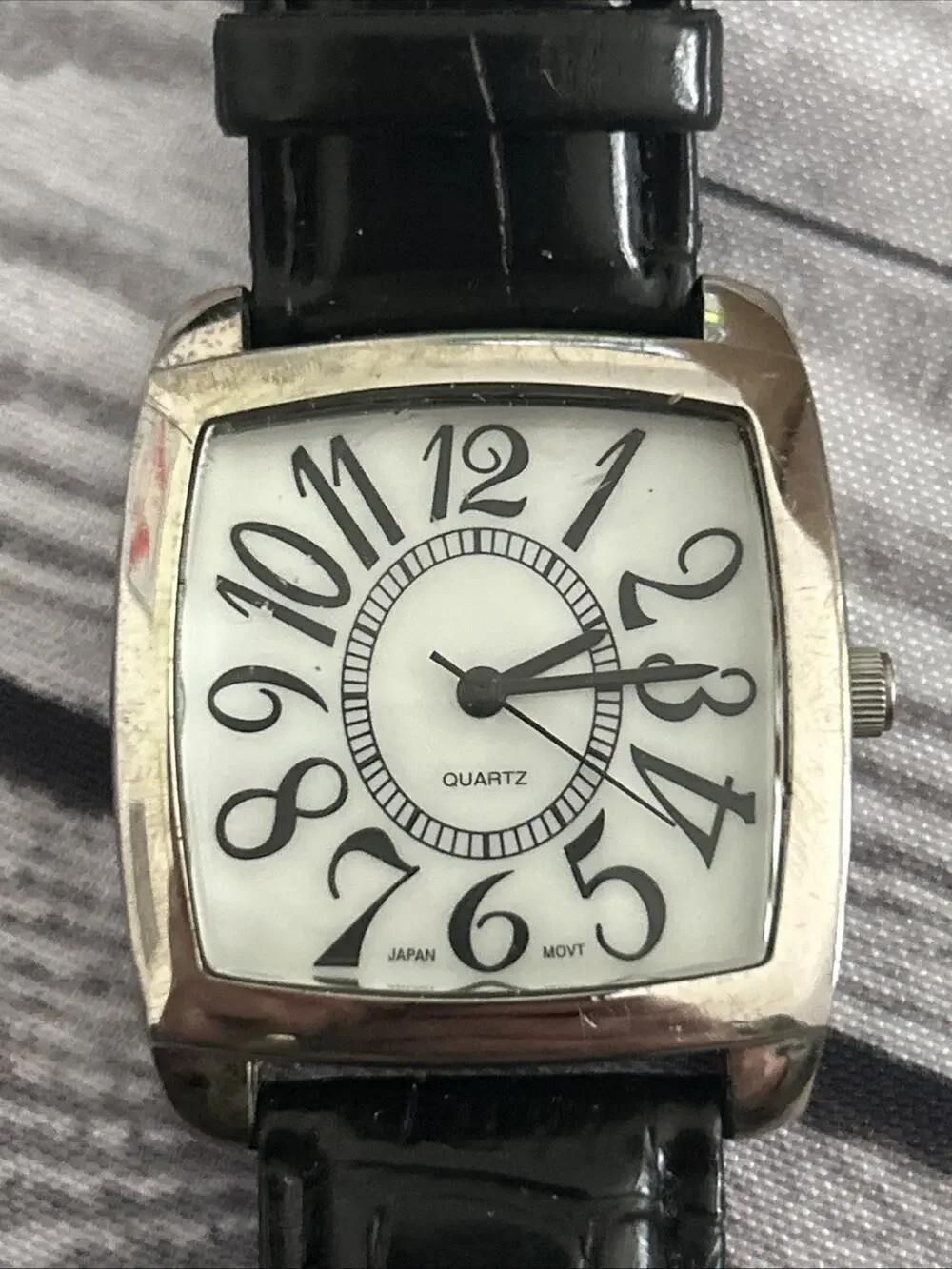 Silver Tone White Dial Black Band Women’s Quartz Watch